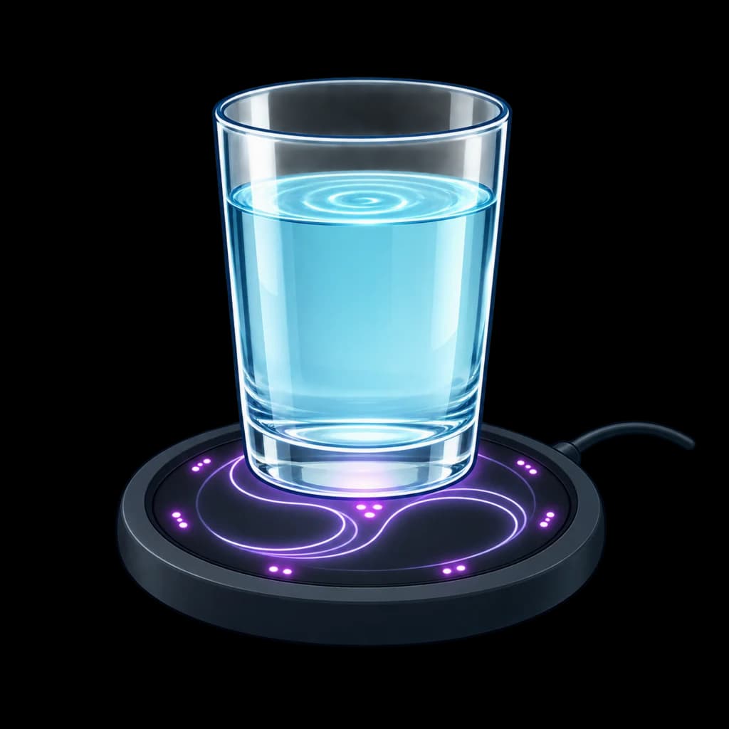 Illustration du Glowing IC Pad et d’un verre d’eau pendant un programme d’impression